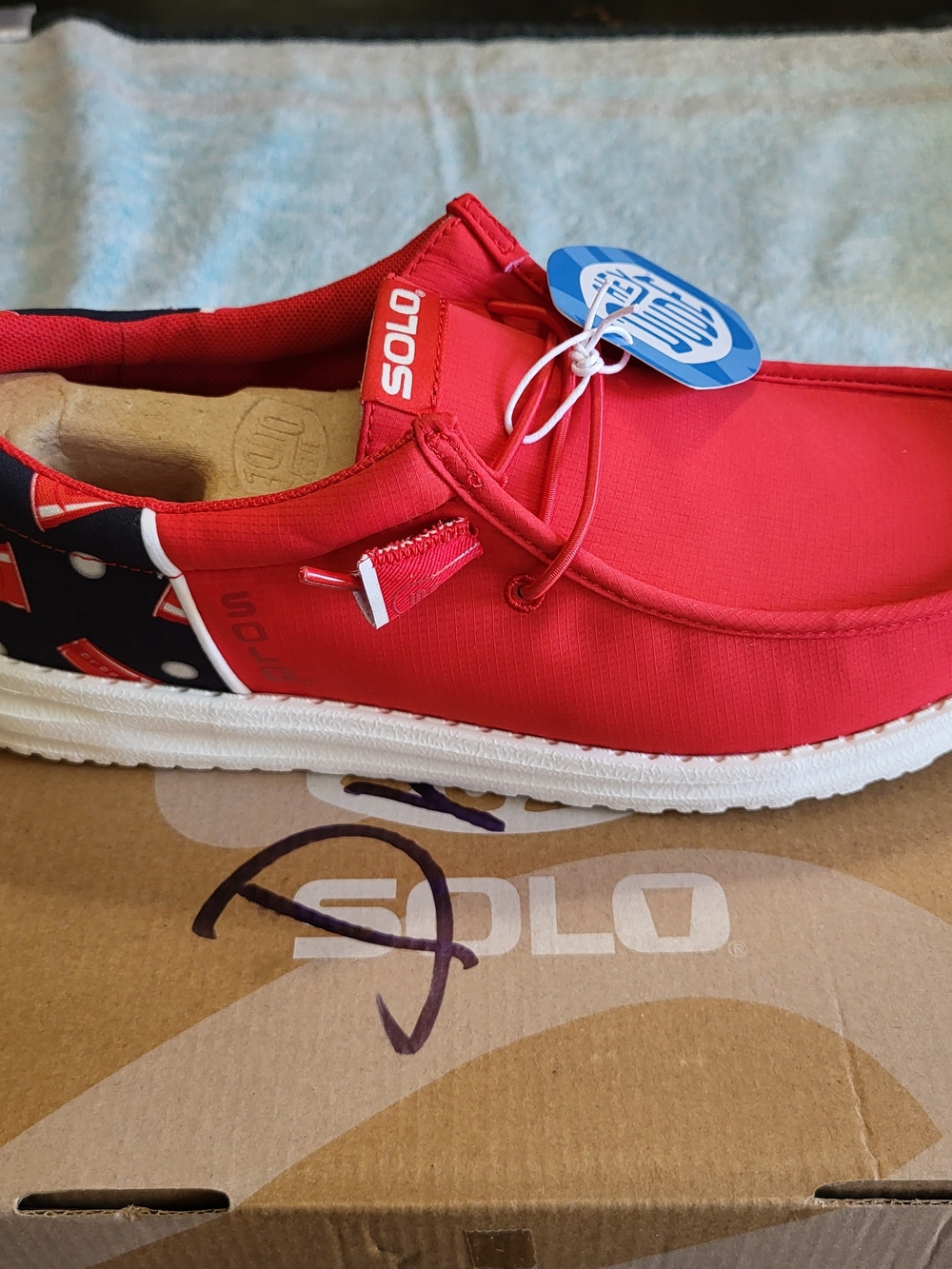 *NEW* Hey Dude Wally Funk Solo Cup Red White Blue Slip-On Shoes Mens Size 8 wBox